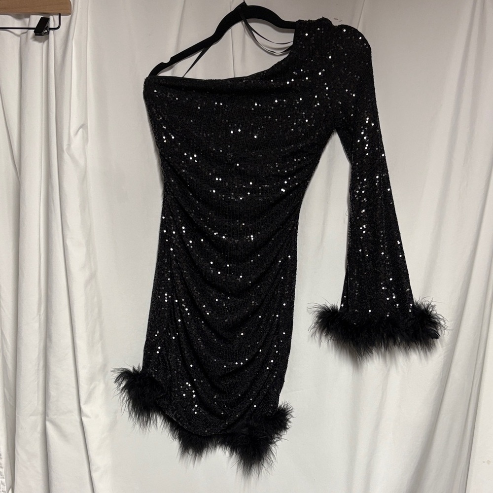 Windsor Black Asymmetrical Sequin Bodycon Dress
